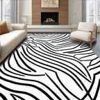 Bold Black White Curved Lines Rug