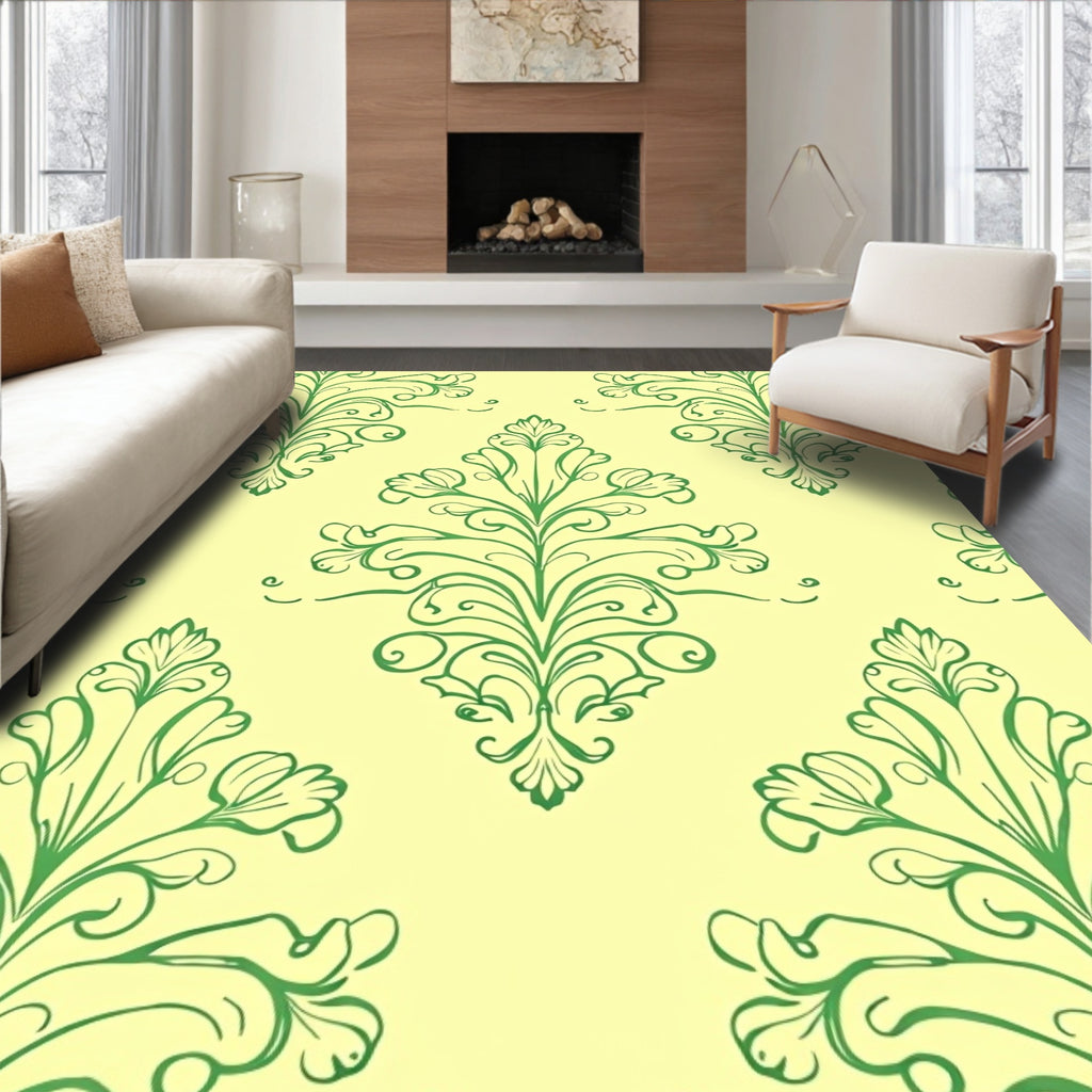 Green Floral Medallion Damask Wallpaper Rug