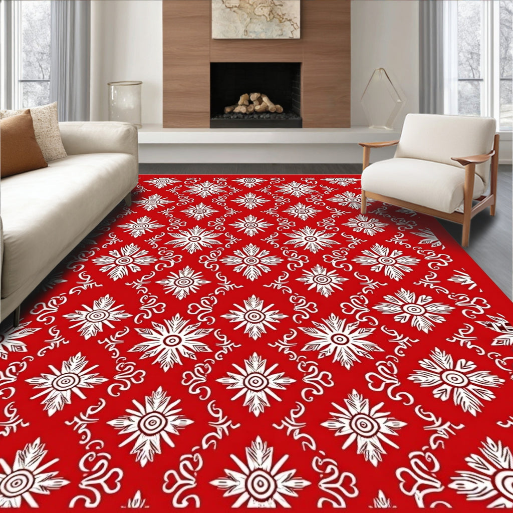 Crimson White Floral Diamond Lattice Rug