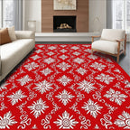 Crimson White Floral Diamond Lattice Rug