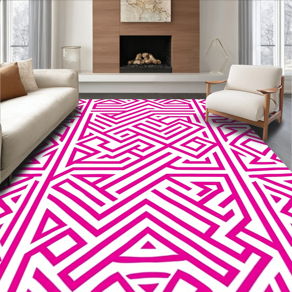 Vivid Pink Geometric Labyrinth Rug