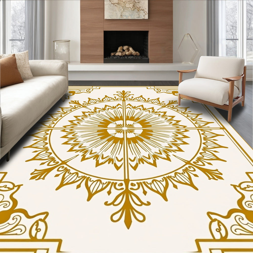 Golden Sunburst Floral Medallion Rug