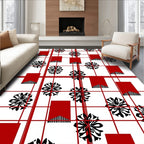 Red White Black Floral Grid Elements Rug