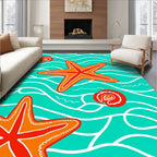 Tropical Orange Starfish Turquoise Waves Rug