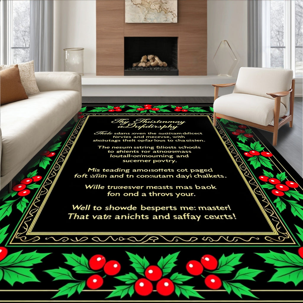 Black Crimson Holly Border Rug