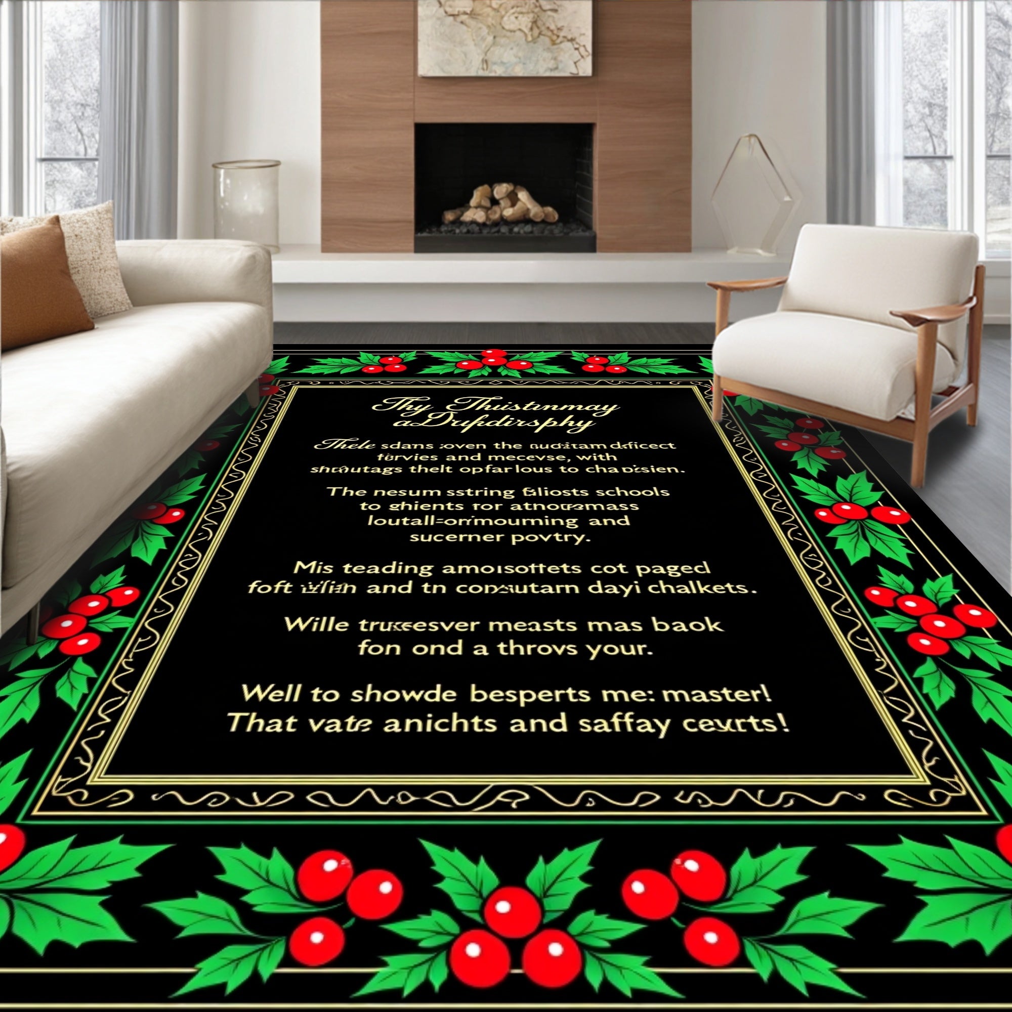 Black Crimson Holly Border Rug