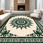 Dark Green Sunburst Floral Frame Rug