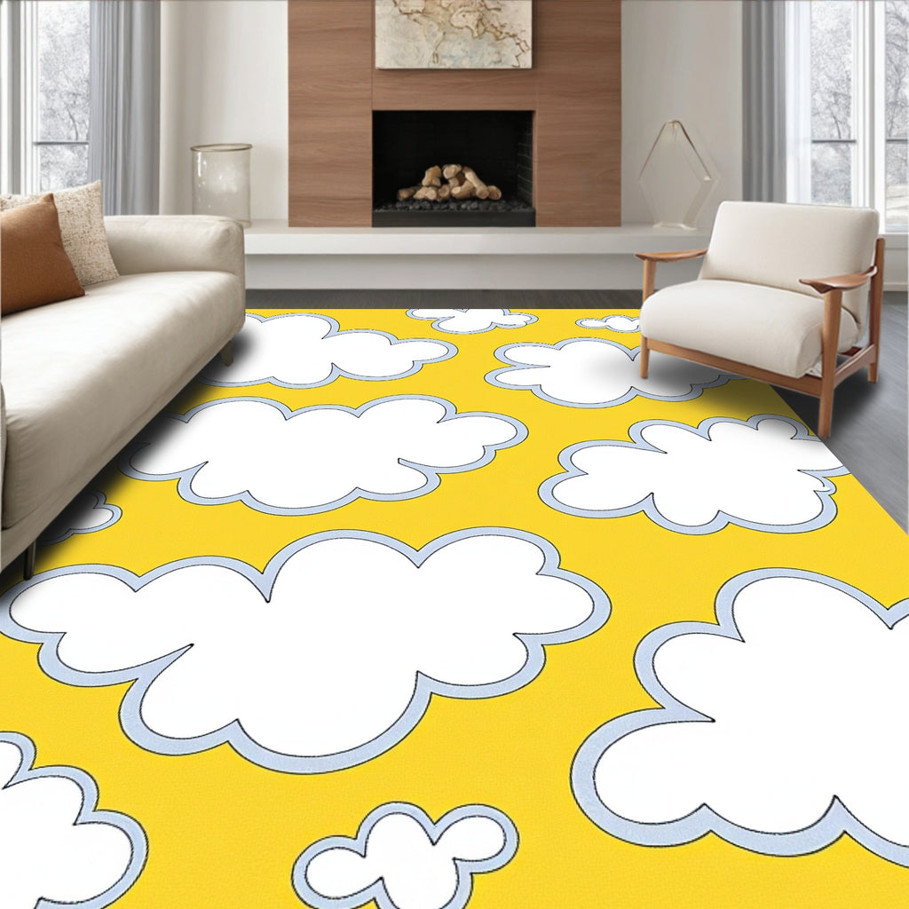 Whimsical White Clouds Yellow Sky Rug