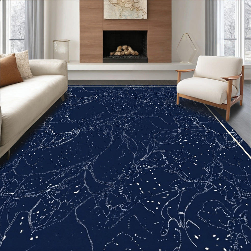 Deep Blue Abstract Sketchy Swirl Rug
