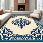 Deep Blue Ornamental Medallion Square Rug