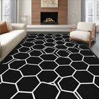 Black White Hexagonal Geometric Abstract Rug