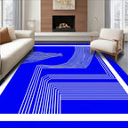 Deep Blue Abstract White Line Art Rug