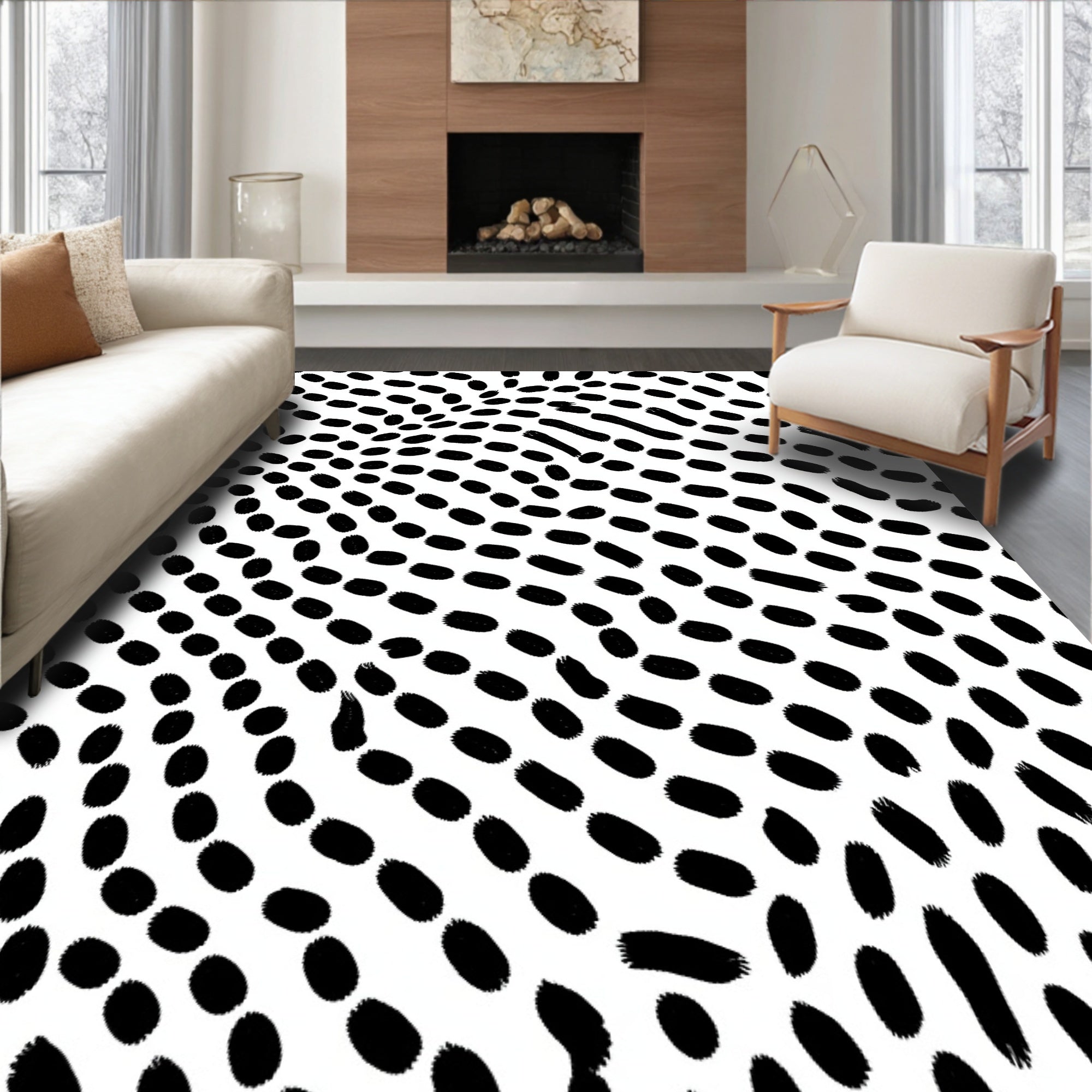 Black White Dotted Organic Wave Rug