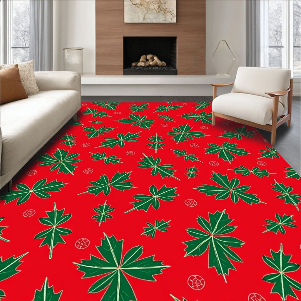 Crimson Green Maple Leaf Scatter Rug