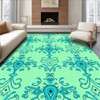 Aqua Teal Ornate Damask Rug