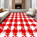 Red White Distressed Houndstooth Check Rug