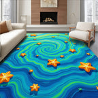 Whimsical Orange Star Swirl Ocean Rug