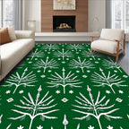 Deep Emerald White Stylized Palm Tree Rug