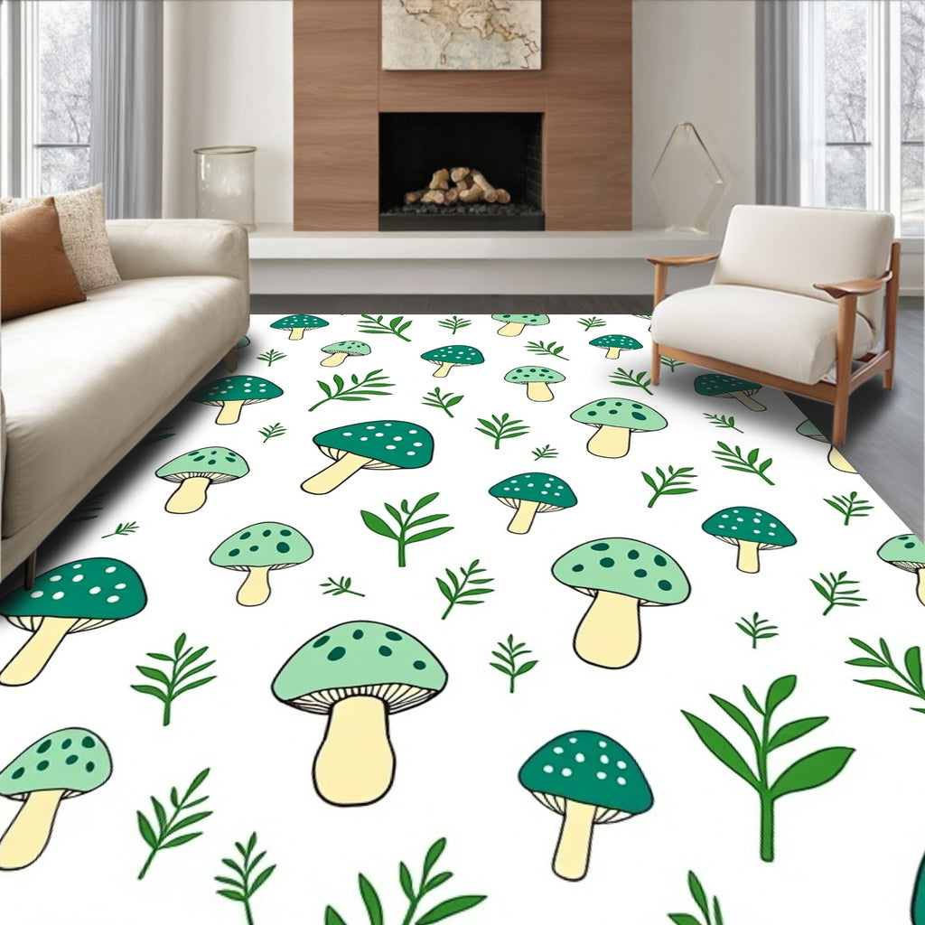 Whimsical Green Mushroom Forest Floor Rug