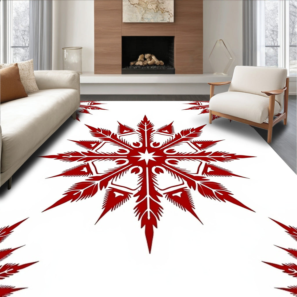 Crimson Radial Leaf Star Rug
