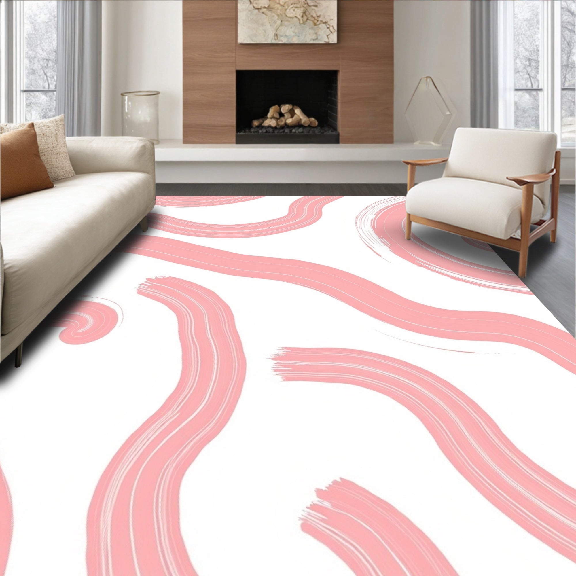 Soft Pink Abstract Brushstroke Swirls Rug