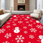 Red Snowman Snowflake Yuletide Repeating Rug