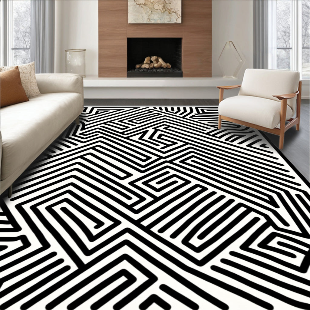 Abstract Labyrinth Lines Rug
