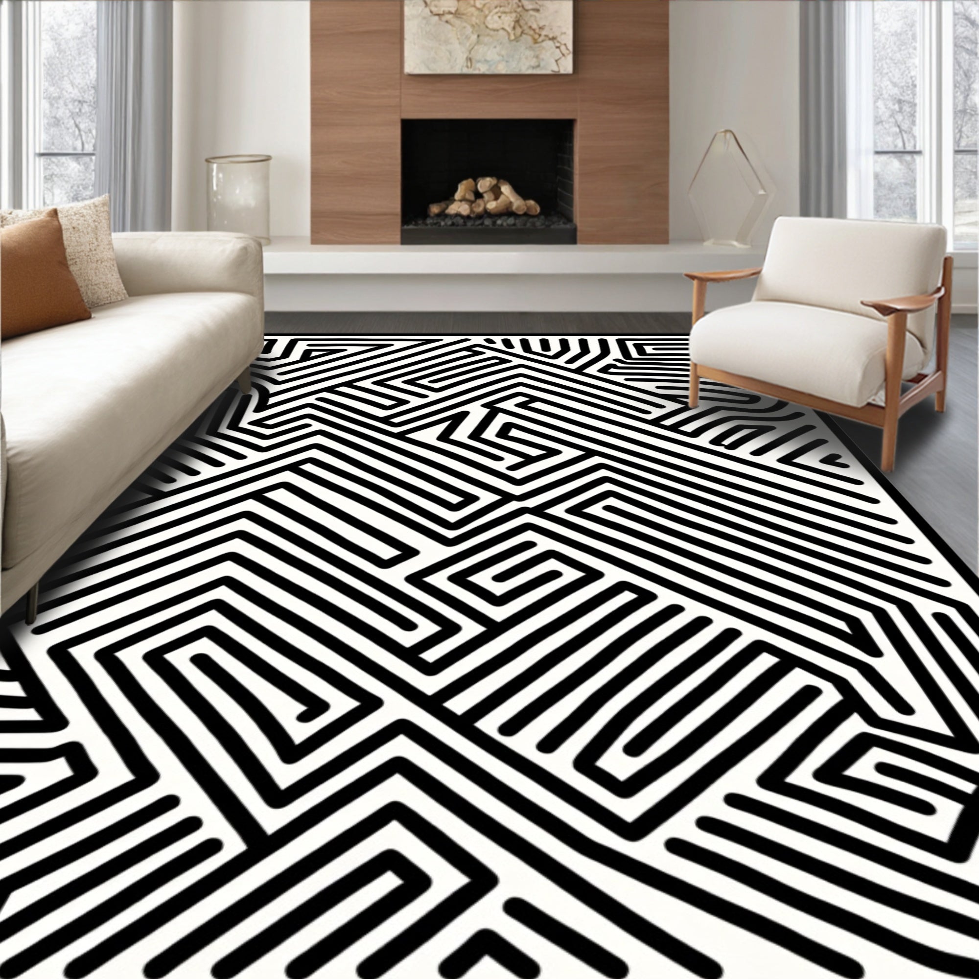 Abstract Labyrinth Lines Rug