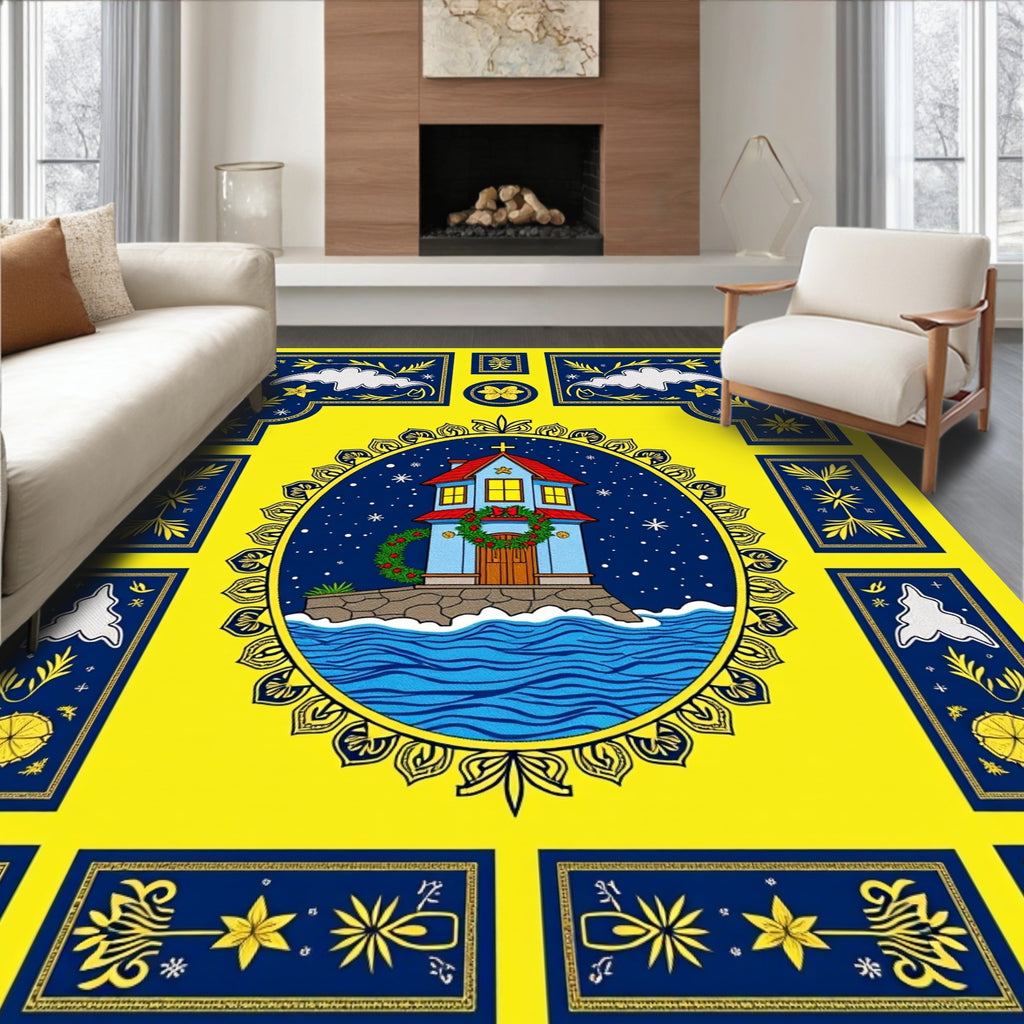 Blue House Yellow Festive Framing Rug