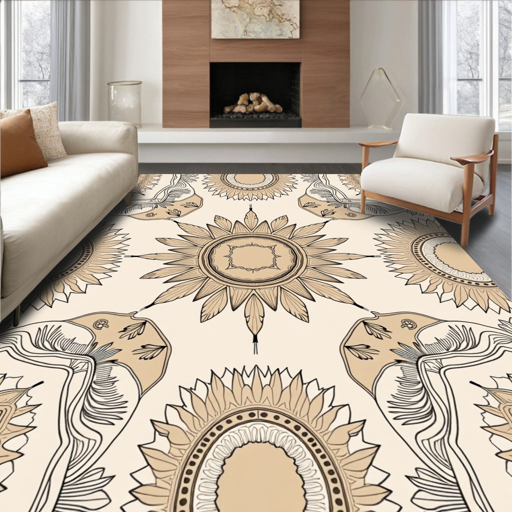 Vintage Beige Sunburst Medallion Rug