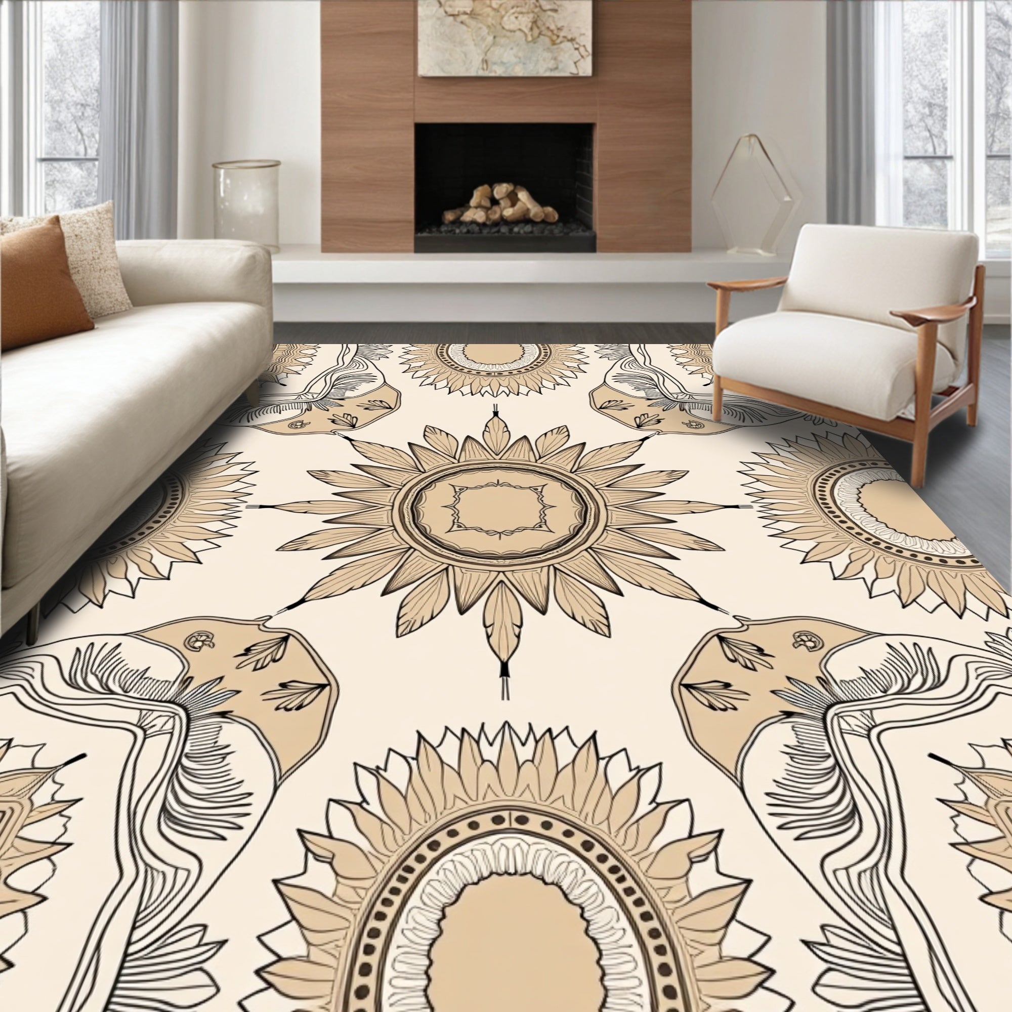 Vintage Beige Sunburst Medallion Rug