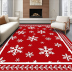 Red White Snowflakes Christmas Border Rug