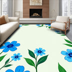 Vibrant Blue Floral Border Accent Rug