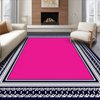 Bold Pink White Navy Geometric Frame Rug
