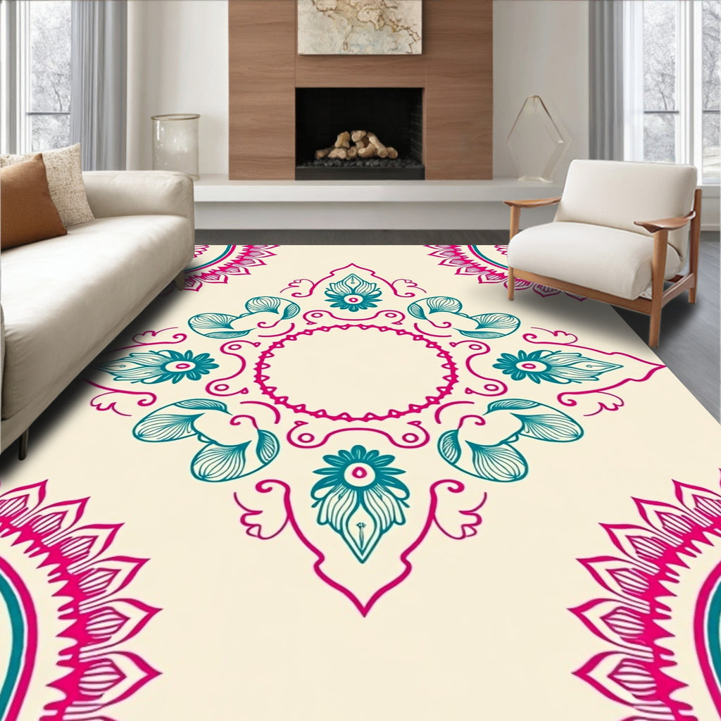Crimson Teal Mandala Floral Rug