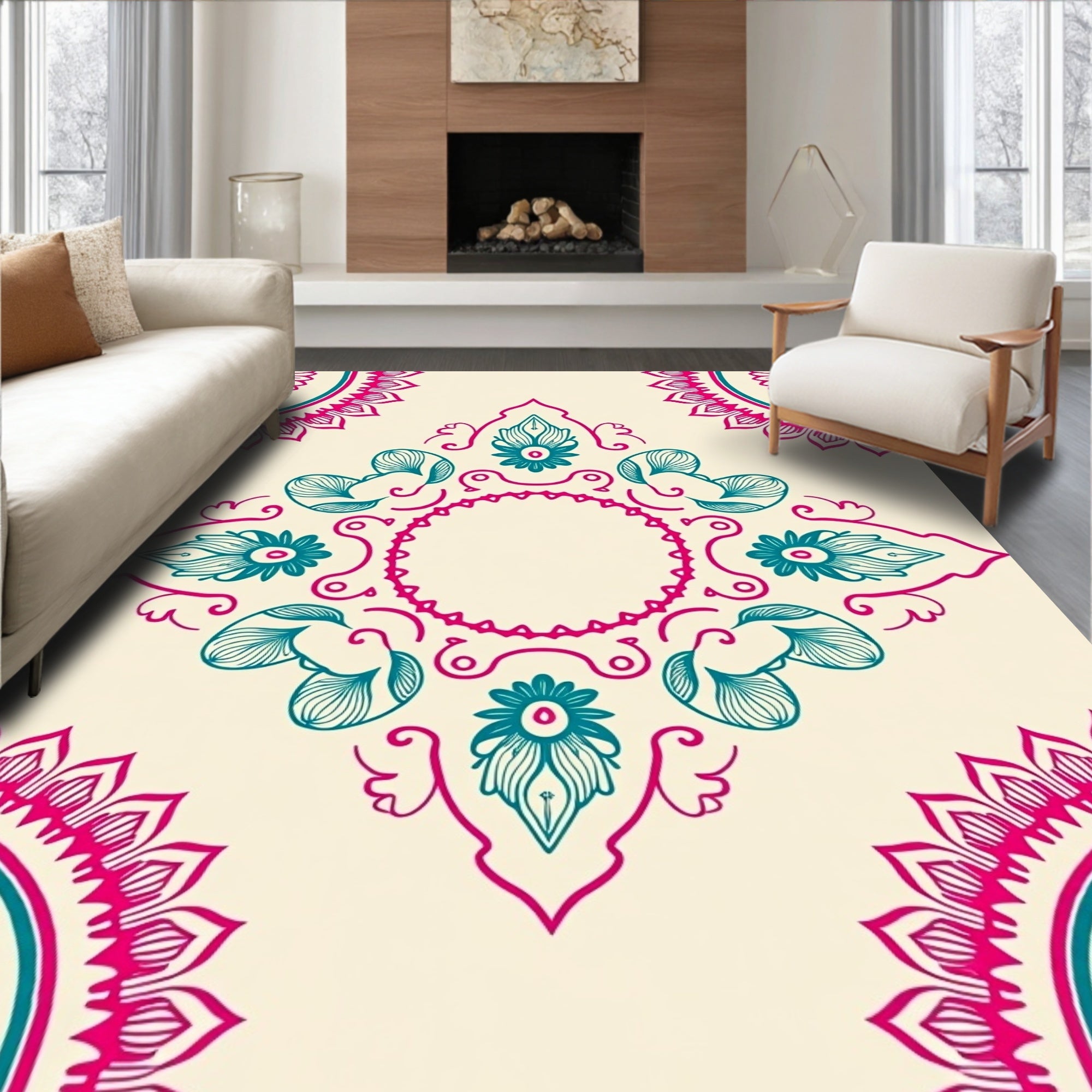 Crimson Teal Mandala Floral Rug