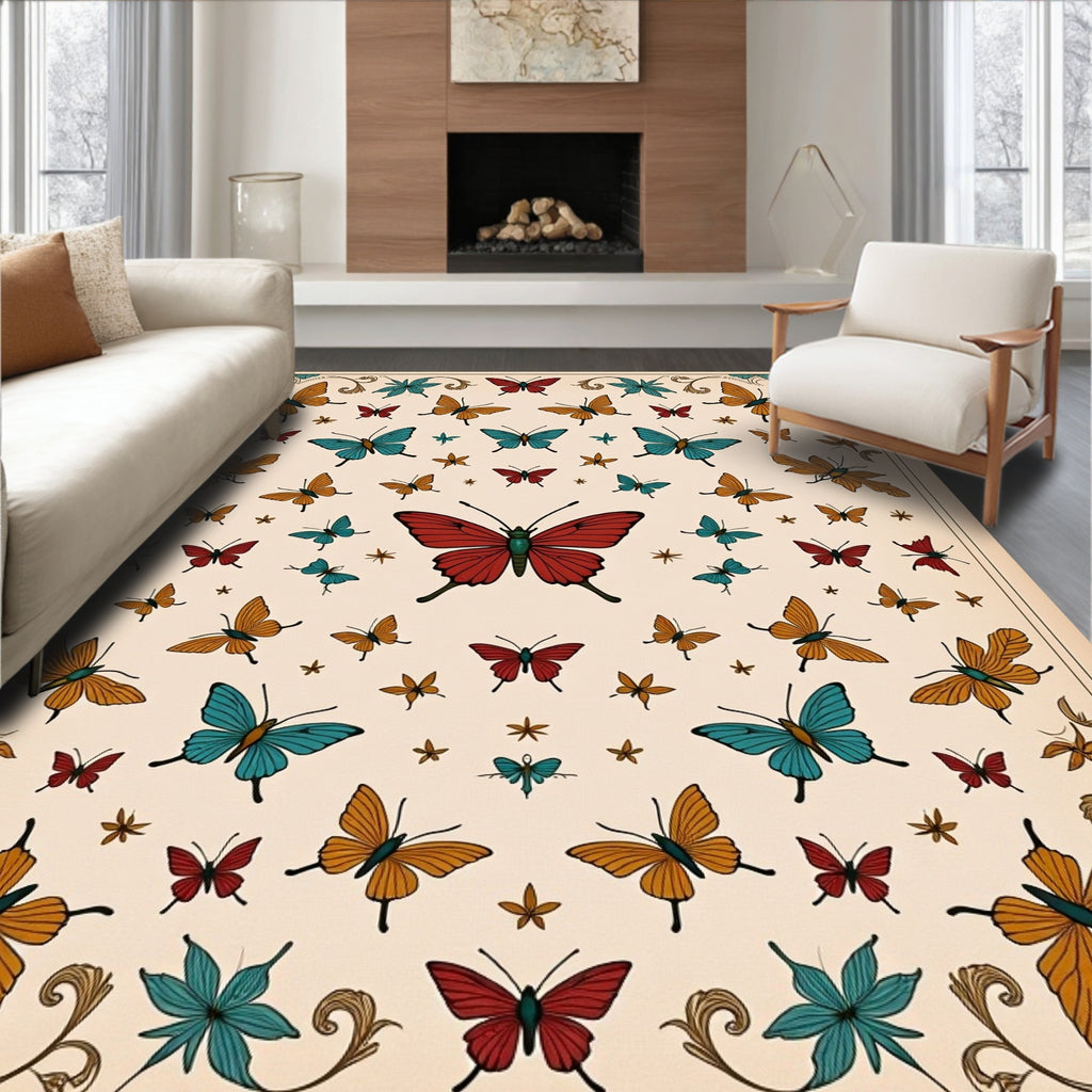 Whimsical Butterfly Garden Medallion Rug