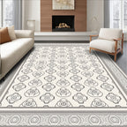 Elegant Gray Oval Medallion Border Rug