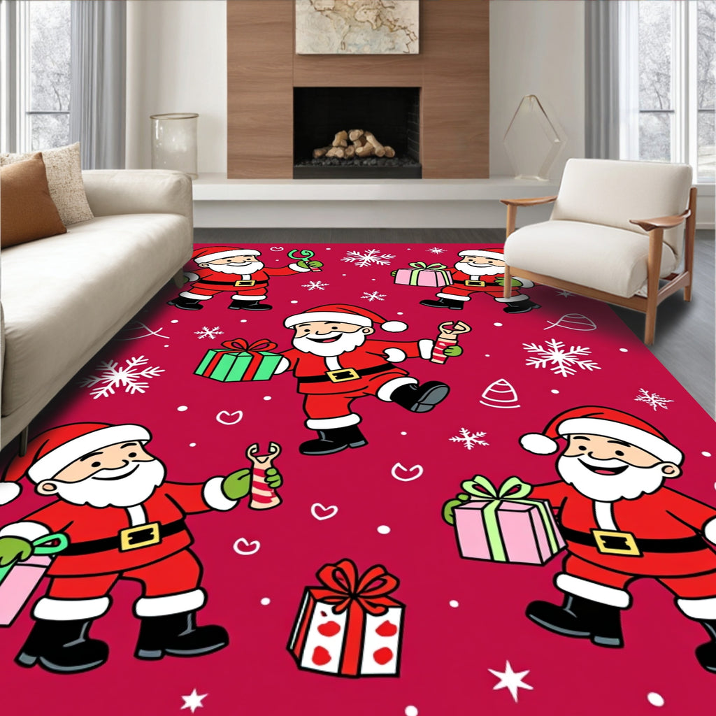 Jolly Santa Claus Holiday Christmas Presents Rug
