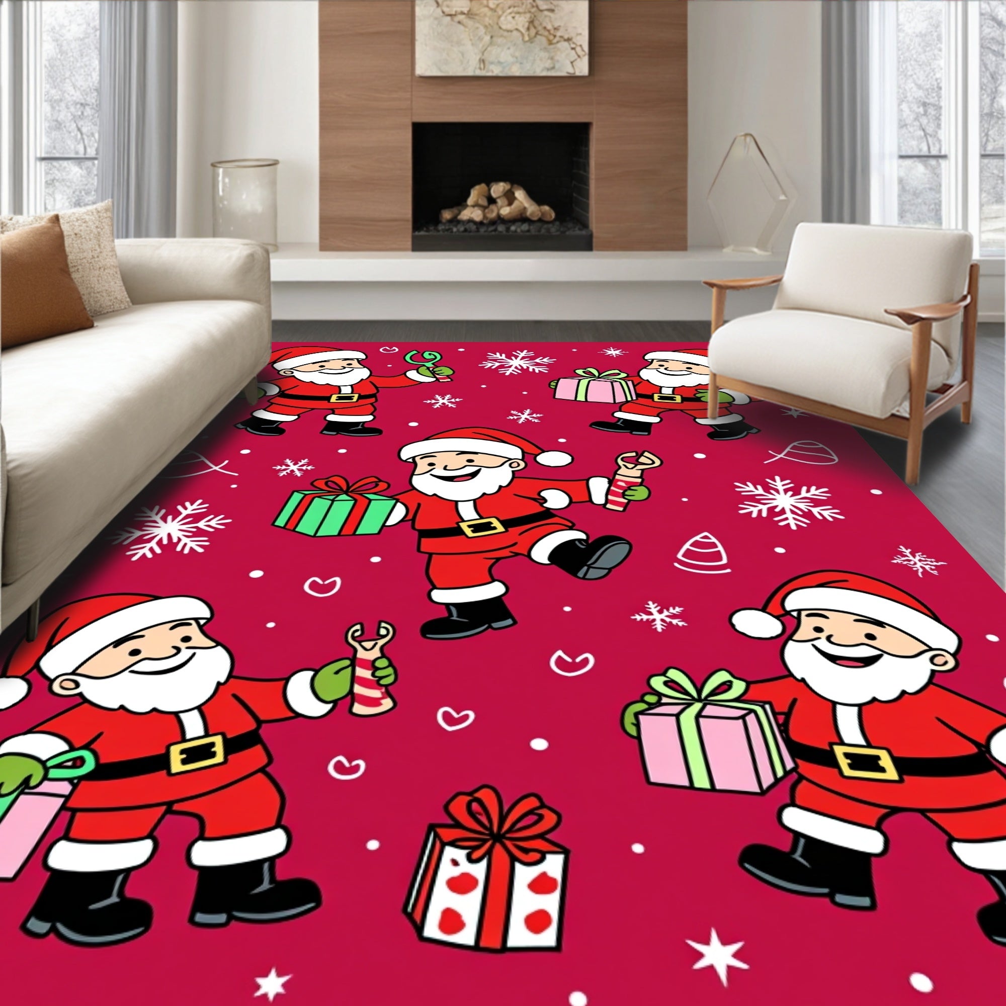 Jolly Santa Claus Holiday Christmas Presents Rug