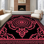 Fuchsia Ornamental Medallion Black Frame Rug