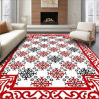 Red Black Floral Medallion Border Rug