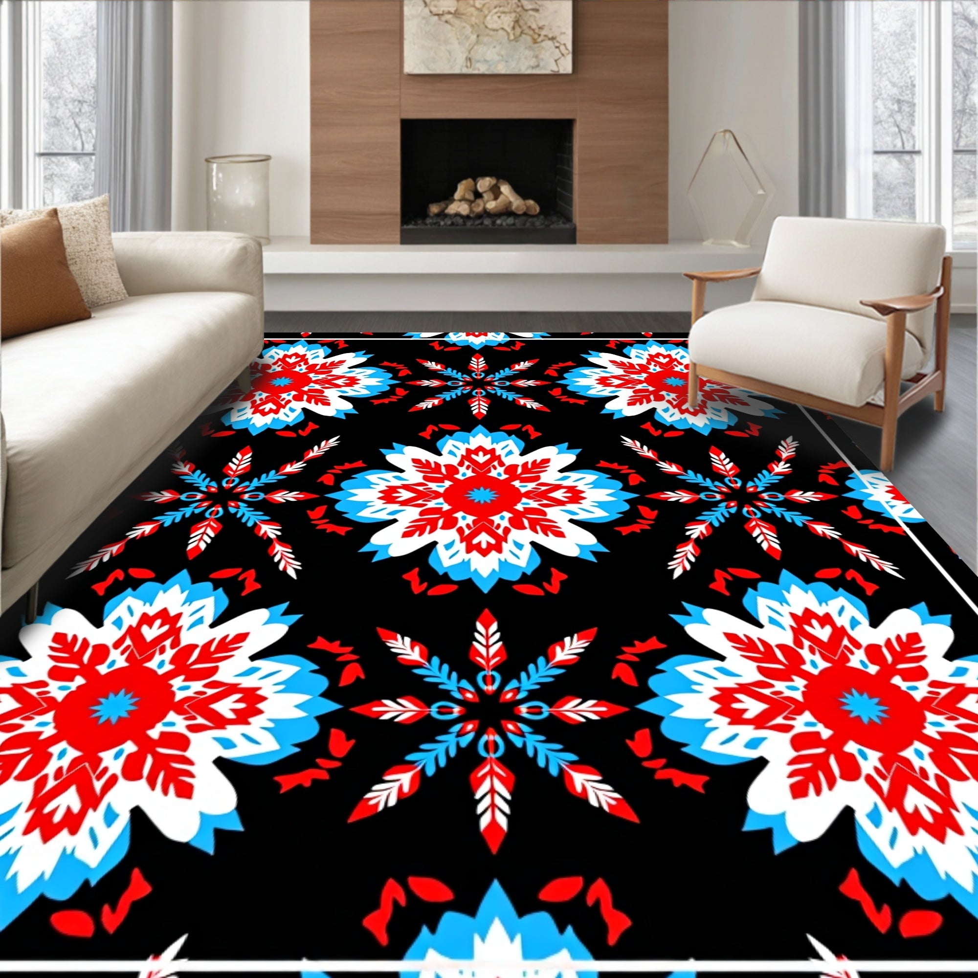 Red White Blue Floral Starburst Rug