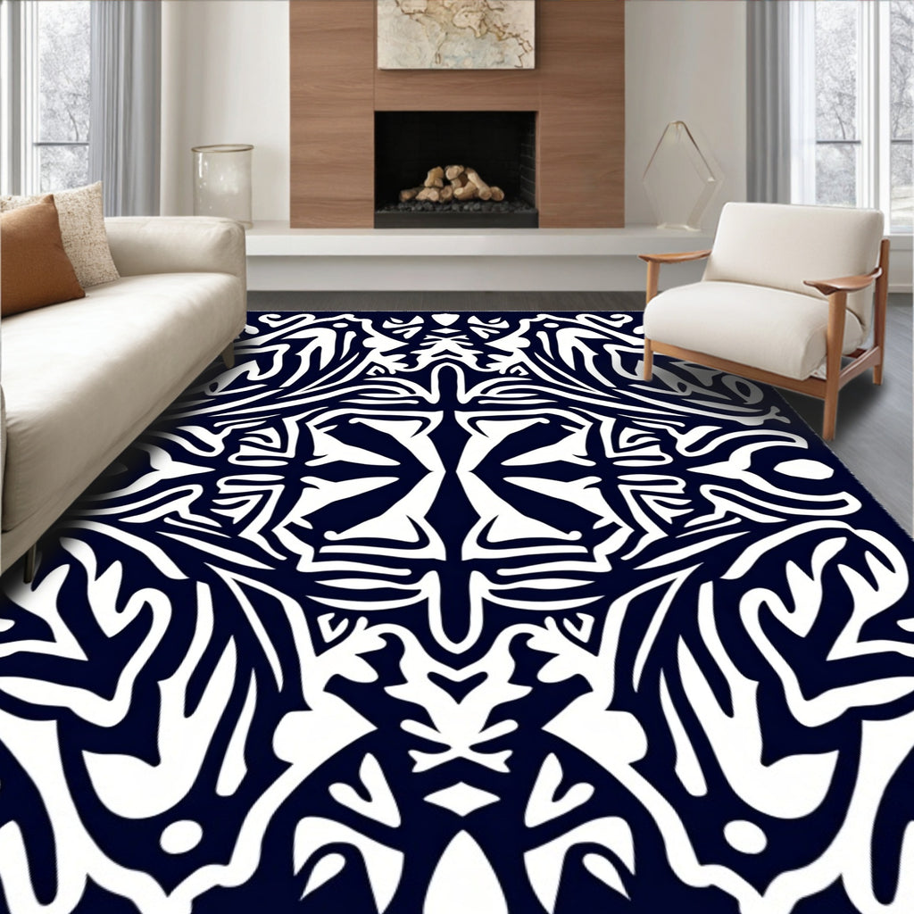 Dark Blue Organic Abstract Flow Rug