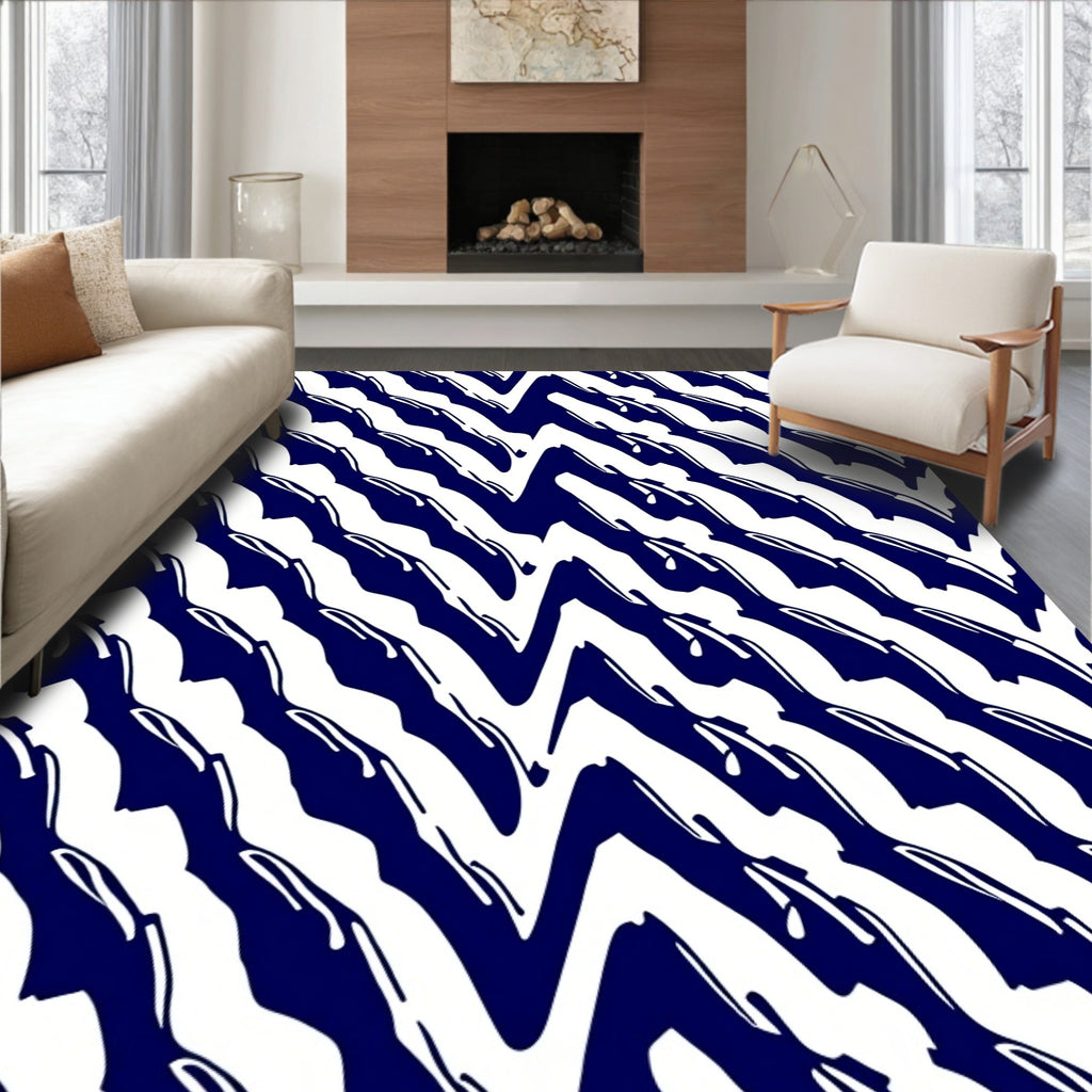 Navy White Jagged Stripe Accent Rug