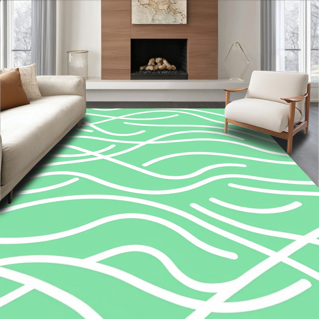 Mint Green Abstract Swirls Rug