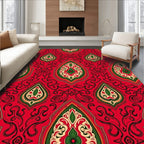 Crimson Emerald Arabesque Scroll Rug