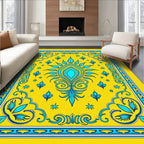 Bright Yellow Aqua Floral Crest Rug