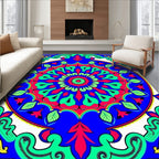 Vibrant Blue Red Green Floral Mandala Rug