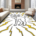 Whimsical White Cat Yellow Lightning Burst Rug